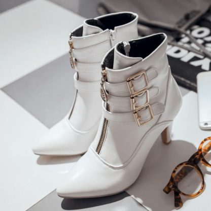 2021 Women's Boots Pointed Toe Women Shoes for Autumn Winter Sexy High Heels Ankle Boots Black Red White Zapatos de muj WSH3478 - Image 3