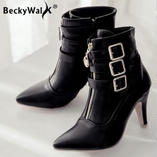 2021 Women's Boots Pointed Toe Women Shoes for Autumn Winter Sexy High Heels Ankle Boots Black Red White Zapatos de muj WSH3478