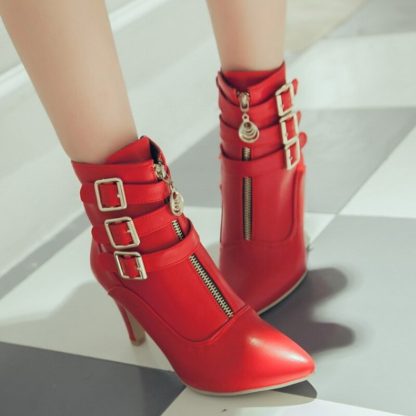2021 Women's Boots Pointed Toe Women Shoes for Autumn Winter Sexy High Heels Ankle Boots Black Red White Zapatos de muj WSH3478 - Image 5