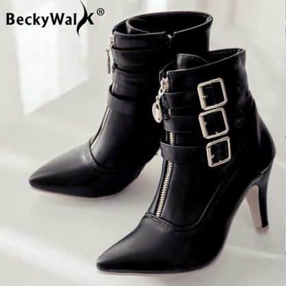 2021 Women's Boots Pointed Toe Women Shoes for Autumn Winter Sexy High Heels Ankle Boots Black Red White Zapatos de muj WSH3478