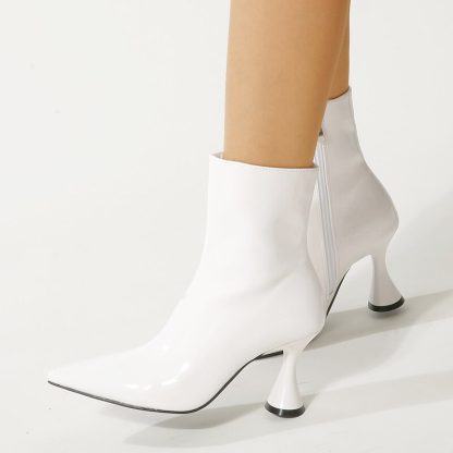 2022 Fashion Patent Leather Women Boots Winter Candy Color Ankle Boots Sexy Pointed Toe High Heels Women Shoes Zip Botas WSH4702 - Image 3
