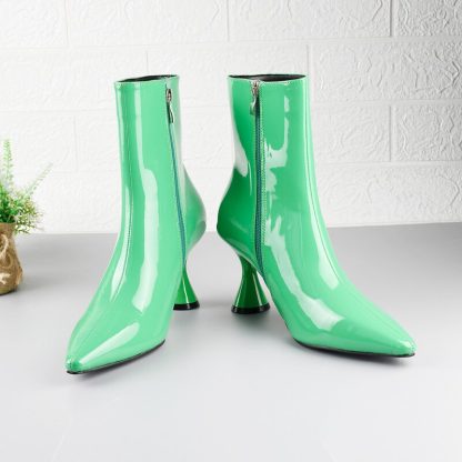 2022 Fashion Patent Leather Women Boots Winter Candy Color Ankle Boots Sexy Pointed Toe High Heels Women Shoes Zip Botas WSH4702 - Image 4