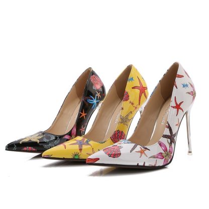 2022 New Fashion Women Pumps Spring Autumn Patent Leather Stiletto Printing High Heel Shoes Women Wedding Party Shoes WSH4492 - Image 3