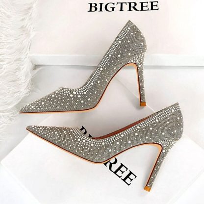2022 New Rhinestone High Heels Pumps Pointed Toe Shoes Women High-Heeled Sexy Ladies Nightclub Heels Shoes Size 34-43 WSH4344 - Image 4