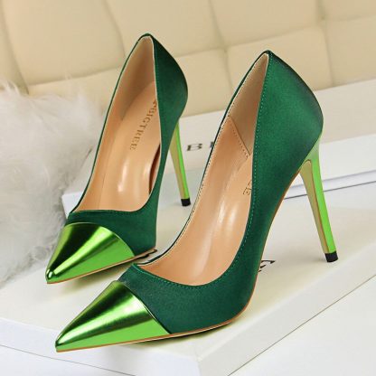 2022 Women Pumps Silk Satin Leather Patchwork 10CM High Heels Shoes Woman Office Ladies Work Shoes Professional Pumps WSH4343 - Image 3