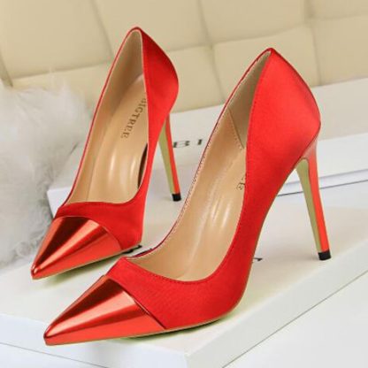 2022 Women Pumps Silk Satin Leather Patchwork 10CM High Heels Shoes Woman Office Ladies Work Shoes Professional Pumps WSH4343 - Image 4