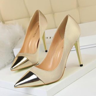 2022 Women Pumps Silk Satin Leather Patchwork 10CM High Heels Shoes Woman Office Ladies Work Shoes Professional Pumps WSH4343