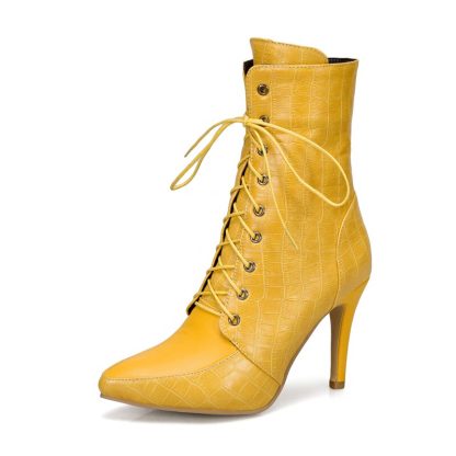 Autumn Winter Ladies Ankle Boots Sexy Women Boots Lace-Up Pointed Toe Pump Boots Women High Heel Shoes for botines mujer WSH3681 - Image 4