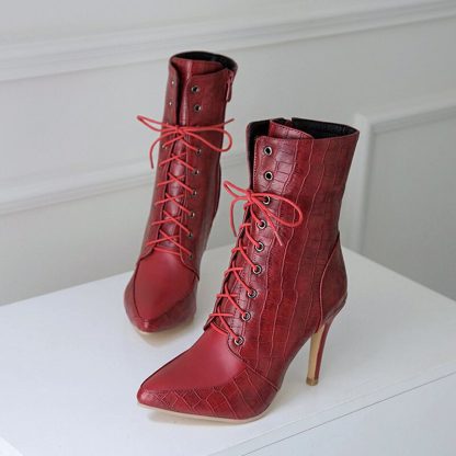 Autumn Winter Ladies Ankle Boots Sexy Women Boots Lace-Up Pointed Toe Pump Boots Women High Heel Shoes for botines mujer WSH3681 - Image 5