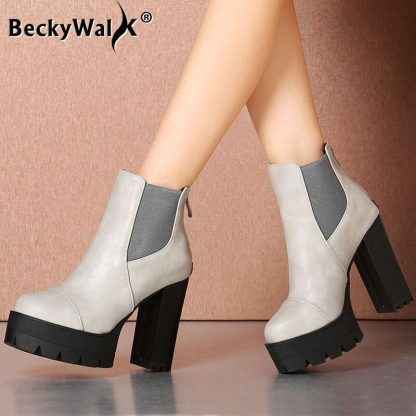 Autumn botas Fashion Roma Boots Women High Heel Platform Shoes Woman Round Toe Ankle Boots Thick Heels Winter Women WSH3679