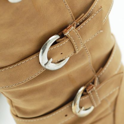 Big Size 34-43 Autumn Winter PU Leather Buckle Chunky Heels Mid Calf Boots Hot Sale Round Toe Slip on Casual Women Shoe WSH3476 - Image 6
