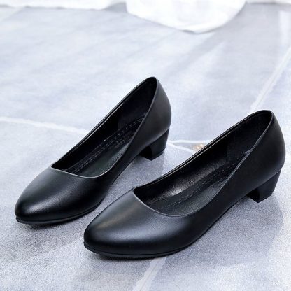 Black low heels PU leather works shoes woman professional women's shoes round head wedge pumps shoes women large size WSH3181 - Image 2