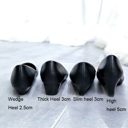Black low heels PU leather works shoes woman professional women's shoes round head wedge pumps shoes women large size WSH3181 - Image 4