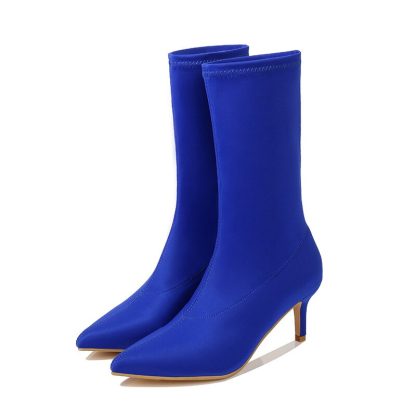 Elastic Boots Women High Heels Knitted Socks Shoes Woman 2022 New Autumn Pointed Toe Pumps Booties Fashion Ankle Boots WSH4209 - Image 2