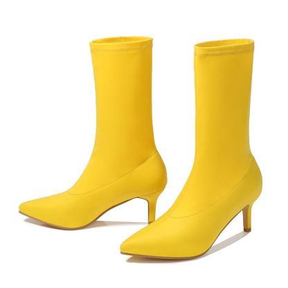 Elastic Boots Women High Heels Knitted Socks Shoes Woman 2022 New Autumn Pointed Toe Pumps Booties Fashion Ankle Boots WSH4209 - Image 4