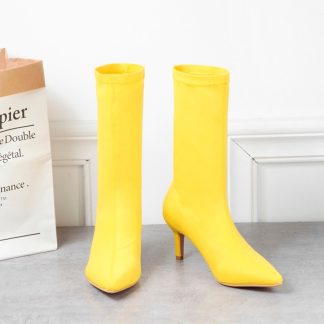Elastic Boots Women High Heels Knitted Socks Shoes Woman 2022 New Autumn Pointed Toe Pumps Booties Fashion Ankle Boots WSH4209