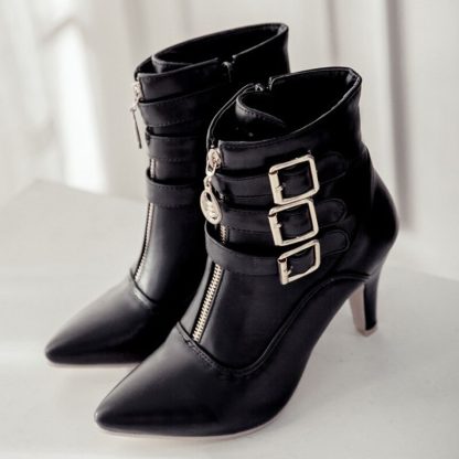 Fashion Autumn Winter Leather Women Shoes Buckle 8cm High Heel Ankle Boots Pointed Toe Women Boots For Women Size 34-43 WSH3478 - Image 3