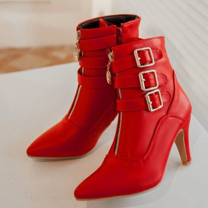 Fashion Autumn Winter Leather Women Shoes Buckle 8cm High Heel Ankle Boots Pointed Toe Women Boots For Women Size 34-43 WSH3478 - Image 4