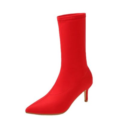 Fashion Socks Women Boots Stretch Cloth Slip On High Heels Ankle Boots Candy Color Pointed toe Women Booties Women Shoes WSH4209 - Image 3