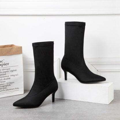 Fashion Socks Women Boots Stretch Cloth Slip On High Heels Ankle Boots Candy Color Pointed toe Women Booties Women Shoes WSH4209 - Image 4
