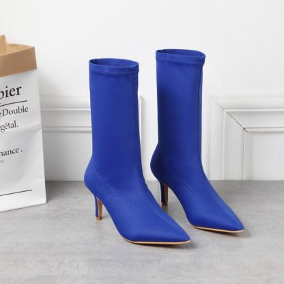 Fashion Socks Women Boots Stretch Cloth Slip On High Heels Ankle Boots Candy Color Pointed toe Women Booties Women Shoes WSH4209 - Image 5
