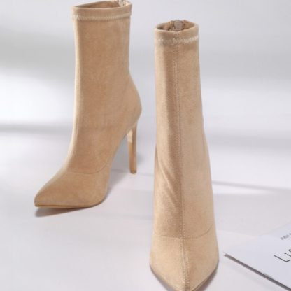 Fashion Suede Women Ankle Boots Pointed Toe High Heels Zipper Boots Women Sexy Pumps Shoes Solid botas femininas 35-42 WSH4199 - Image 3