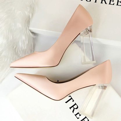 Fashion Transparent Crystal High Heels Pumps Women Shoes for Party Sexy Silk Wedding Shoes zapatos mujer Plus Size 34-42 WSH4325 - Image 2