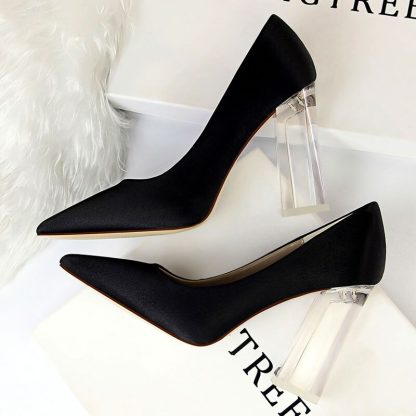 Fashion Transparent Crystal High Heels Pumps Women Shoes for Party Sexy Silk Wedding Shoes zapatos mujer Plus Size 34-42 WSH4325 - Image 4