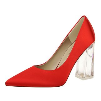 Fashion Transparent Crystal High Heels Pumps Women Shoes for Party Sexy Silk Wedding Shoes zapatos mujer Plus Size 34-42 WSH4325