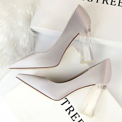 Fashion Transparent Crystal High Heels Pumps Women Shoes for Party Sexy Silk Wedding Shoes zapatos mujer Plus Size 34-42 WSH4325 - Image 6
