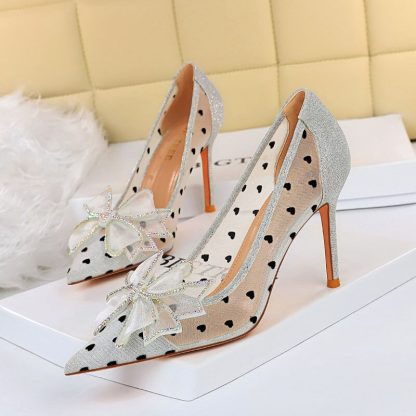 High Heels Women Shoes Spring Summer Sandals Pumps Pointed Toe Mesh Big Bow Stiletto Sexy Party Wedding Shoes Woman WSH4347 - Image 2