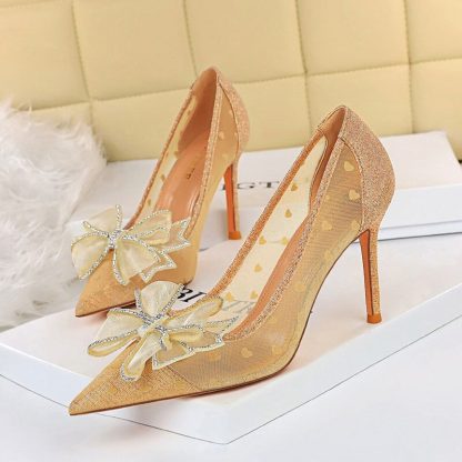 High Heels Women Shoes Spring Summer Sandals Pumps Pointed Toe Mesh Big Bow Stiletto Sexy Party Wedding Shoes Woman WSH4347 - Image 3