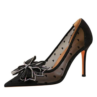 High Heels Women Shoes Spring Summer Sandals Pumps Pointed Toe Mesh Big Bow Stiletto Sexy Party Wedding Shoes Woman WSH4347 - Image 4