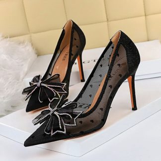 High Heels Women Shoes Spring Summer Sandals Pumps Pointed Toe Mesh Big Bow Stiletto Sexy Party Wedding Shoes Woman WSH4347