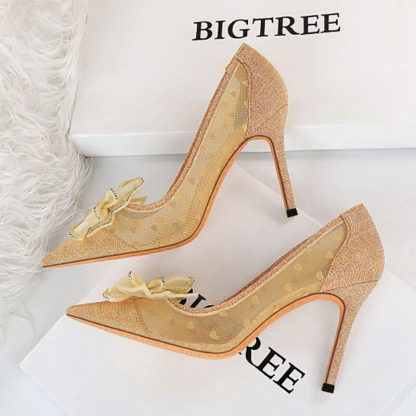 High Heels Women Shoes Spring Summer Sandals Pumps Pointed Toe Mesh Big Bow Stiletto Sexy Party Wedding Shoes Woman WSH4347 - Image 6