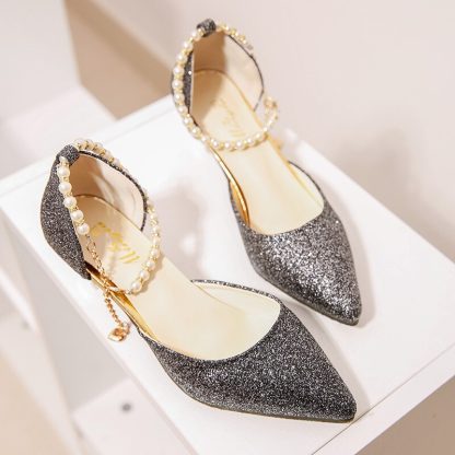 Korean version of the pointed stiletto heels ankle straps shallow patent leather red super high heel wedding shoes women WSH3175 - Image 2
