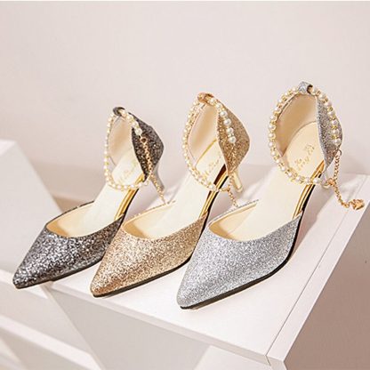 Korean version of the pointed stiletto heels ankle straps shallow patent leather red super high heel wedding shoes women WSH3175 - Image 3