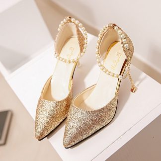 Korean version of the pointed stiletto heels ankle straps shallow patent leather red super high heel wedding shoes women WSH3175