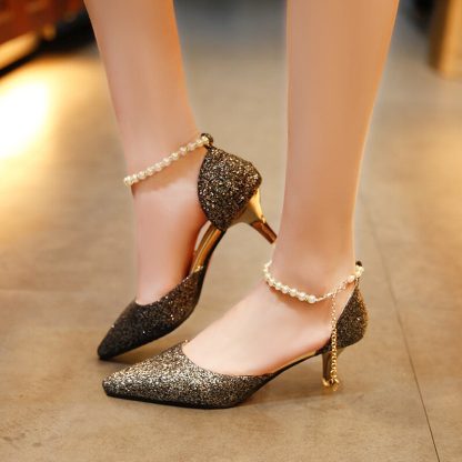 Korean version of the pointed stiletto heels ankle straps shallow patent leather red super high heel wedding shoes women WSH3175 - Image 5