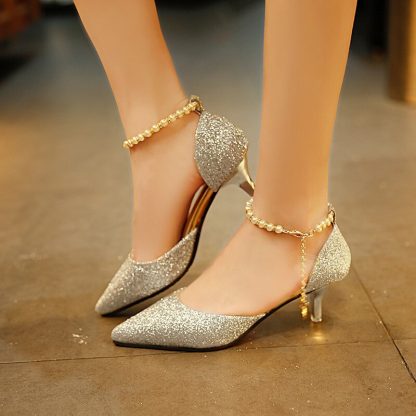 Korean version of the pointed stiletto heels ankle straps shallow patent leather red super high heel wedding shoes women WSH3175 - Image 6