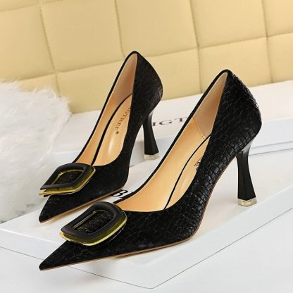 Luxury Women High Heel Shoes Spring Autumn Square Buckle Stone Pattern Pumps Banquet Party Stilettos Women Office Shoes WSH4337 - Image 2