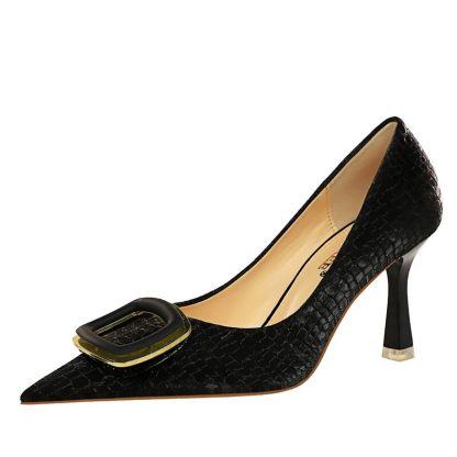 Luxury Women High Heel Shoes Spring Autumn Square Buckle Stone Pattern Pumps Banquet Party Stilettos Women Office Shoes WSH4337 - Image 4