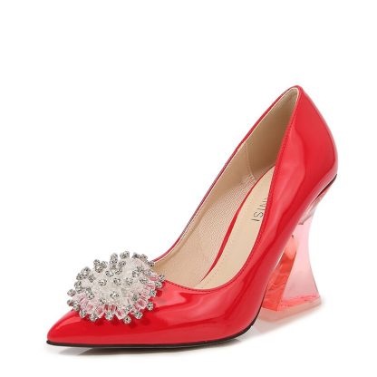 Luxury Women High Heel Shoes Spring Pointed Toe Clear Heeled Pumps Women Shiny Rhinestone Banquet Evening Dress Shoes WSH4493 - Image 2