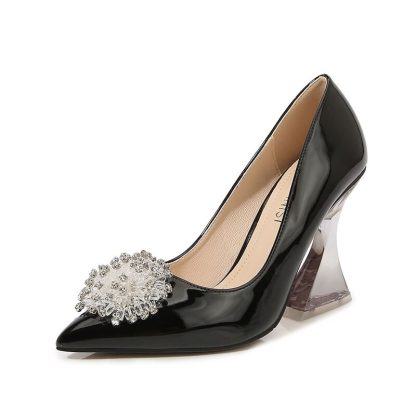 Luxury Women High Heel Shoes Spring Pointed Toe Clear Heeled Pumps Women Shiny Rhinestone Banquet Evening Dress Shoes WSH4493 - Image 3