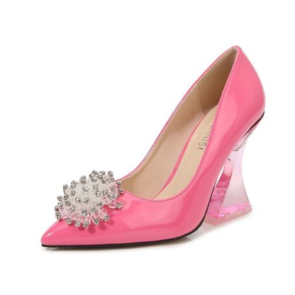 Luxury Women High Heel Shoes Spring Pointed Toe Clear Heeled Pumps Women Shiny Rhinestone Banquet Evening Dress Shoes WSH4493 - Image 4