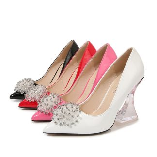 Luxury Women High Heel Shoes Spring Pointed Toe Clear Heeled Pumps Women Shiny Rhinestone Banquet Evening Dress Shoes WSH4493