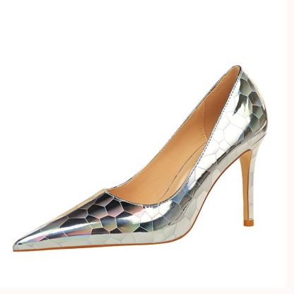 New 2022 PU Leather Pointed Toe Woman Pumps Sexy Fashion Stone Print Party Nightclub Thin High Heels Shoes for Lady WSH4223 - Image 2