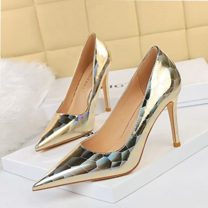 New 2022 PU Leather Pointed Toe Woman Pumps Sexy Fashion Stone Print Party Nightclub Thin High Heels Shoes for Lady WSH4223 - Image 3