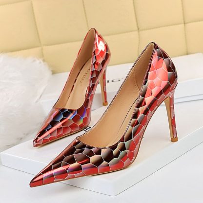 New 2022 PU Leather Pointed Toe Woman Pumps Sexy Fashion Stone Print Party Nightclub Thin High Heels Shoes for Lady WSH4223 - Image 5