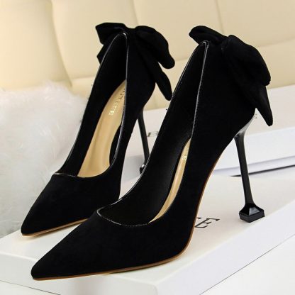 New Autumn Women High Heel Shoes Bow Pointed Toe Suede Ladies Pumps Sexy Fashion Stilettos Shoes Women's Wedding Shoes WSH4322 - Image 2